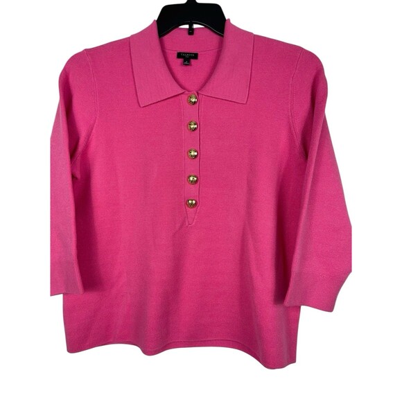 Talbots Plus X Pink Collared Sweater Top Gold Button Preppy Cropped Country Club - Picture 3 of 13